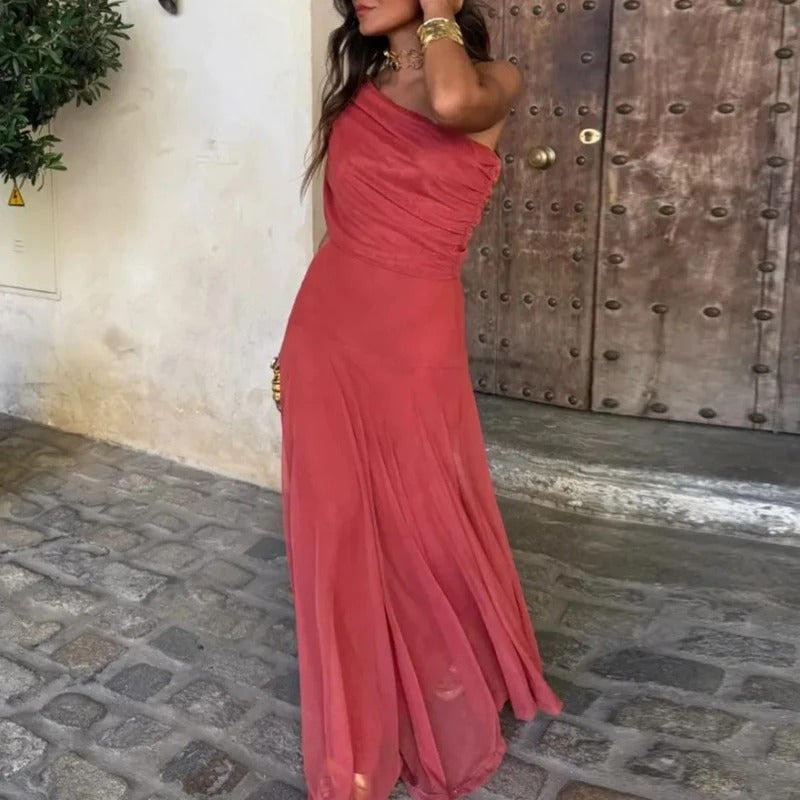 Estefanía Vestido Maxi de Hombros Descubiertos con Aberturas
