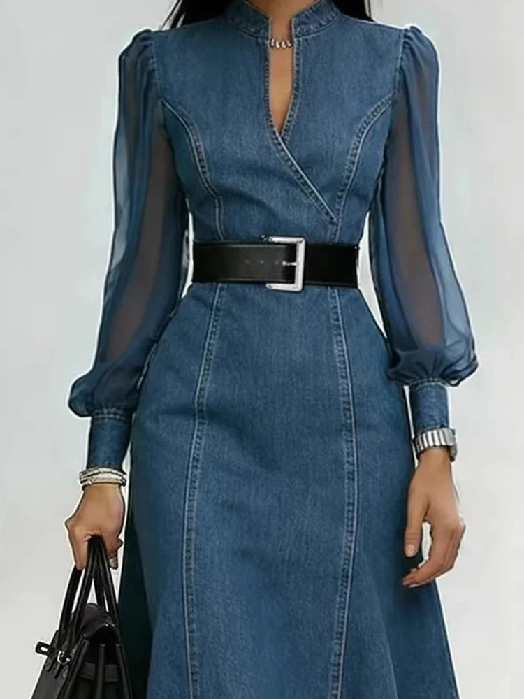 Cesarina vestido vaquero con mangas transparentes