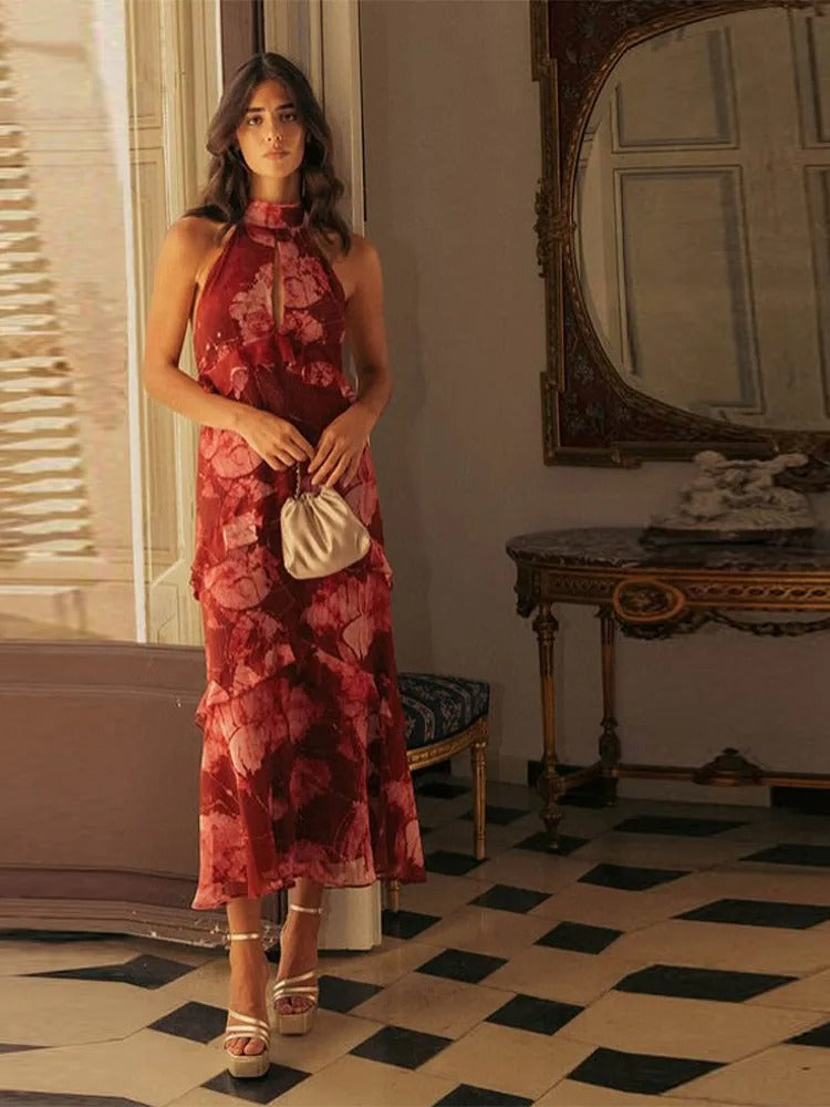 Aurelia Vestido Maxi Floral con Cuello Halter