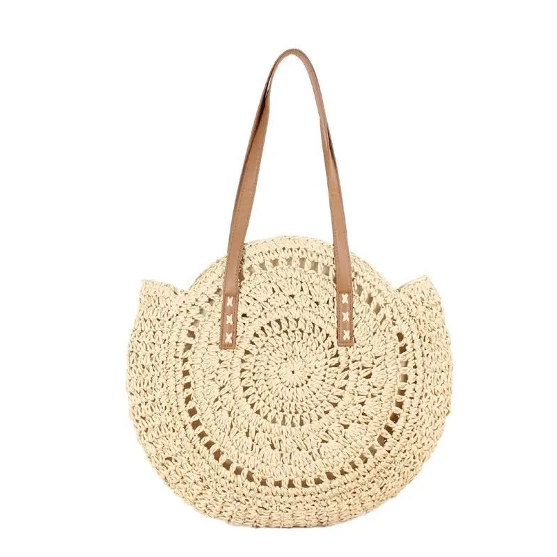 Ainhoa Bolso Redondo de Rafia Tejida Estilo Bohemio