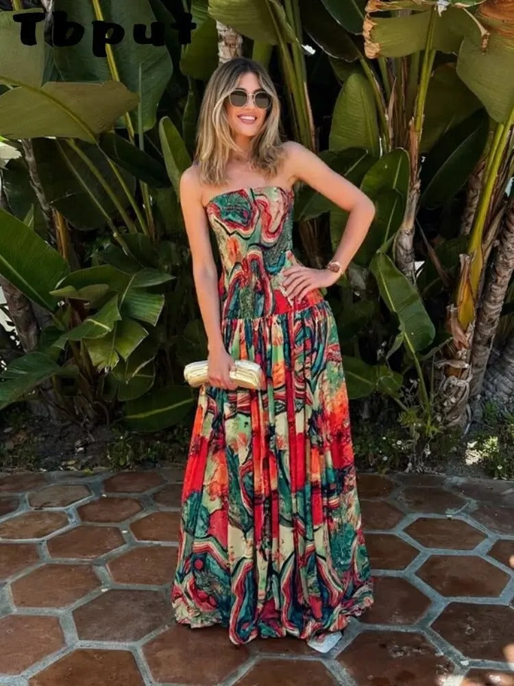 Isadora Vestido Maxi Palabra de Honor con Estampado Artístico