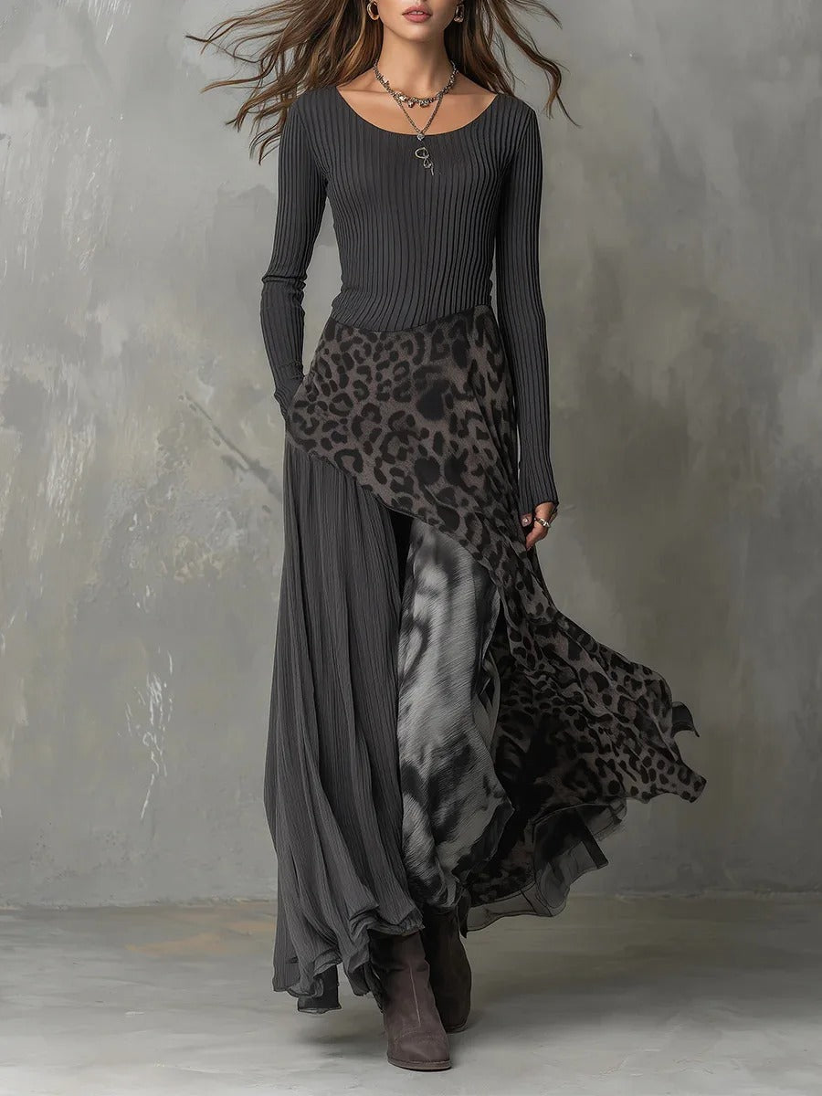 Natalia Vestido Largo Asimétrico Con Estampado Leopardo