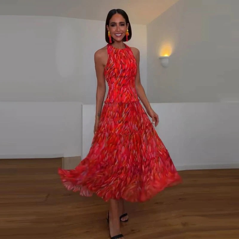 Mariela Conjunto de Vestido Maxi Estampado y Chaqueta