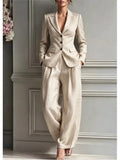 Asel Conjunto de Traje Elegante con Blazer Entallada y Pantalón Ancho