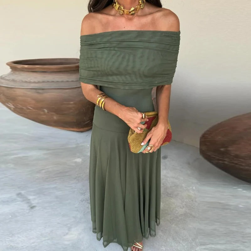 Estefanía Vestido Maxi de Hombros Descubiertos con Aberturas