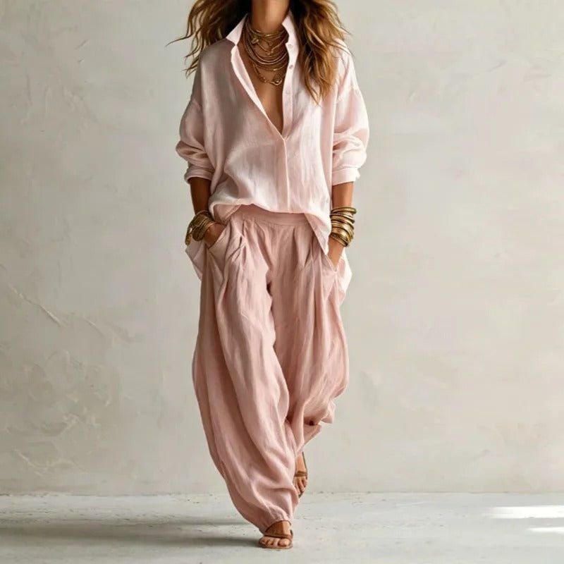 Clementina Conjunto Fluido de Camisa y Pantalón Ancho