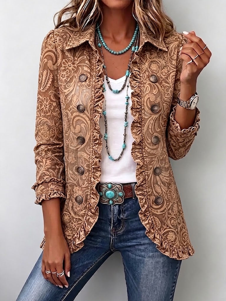 Concepción Chaqueta Floral Vintage con Volantes