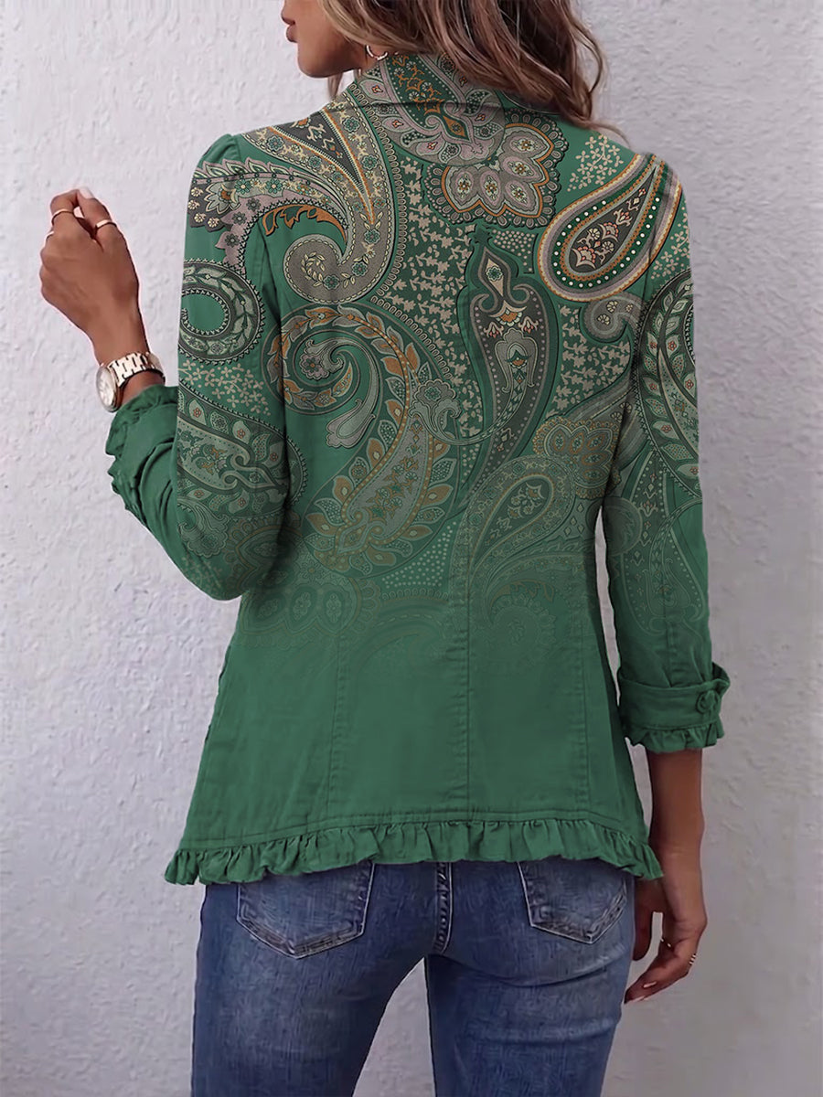 Jacinta Chaqueta Cachemira Verde con Volantes