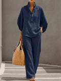 Vila Conjunto con Blusa de Mangas Murciélago y Pantalón de Pernera Ancha
