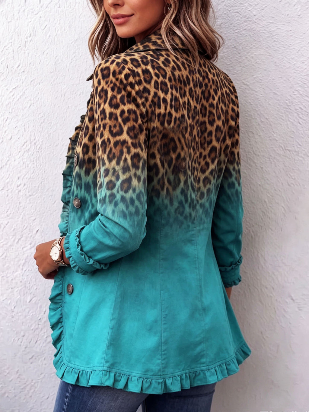 Mercedes Chaqueta Blazer Leopardo Degradado con Volantes