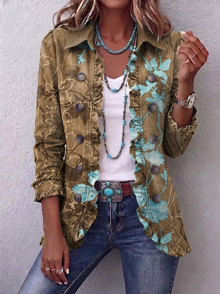 Salud Chaqueta Floral Degradado con Volantes