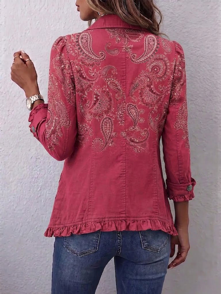 Adoración Chaqueta Cachemira Rosa con Volantes