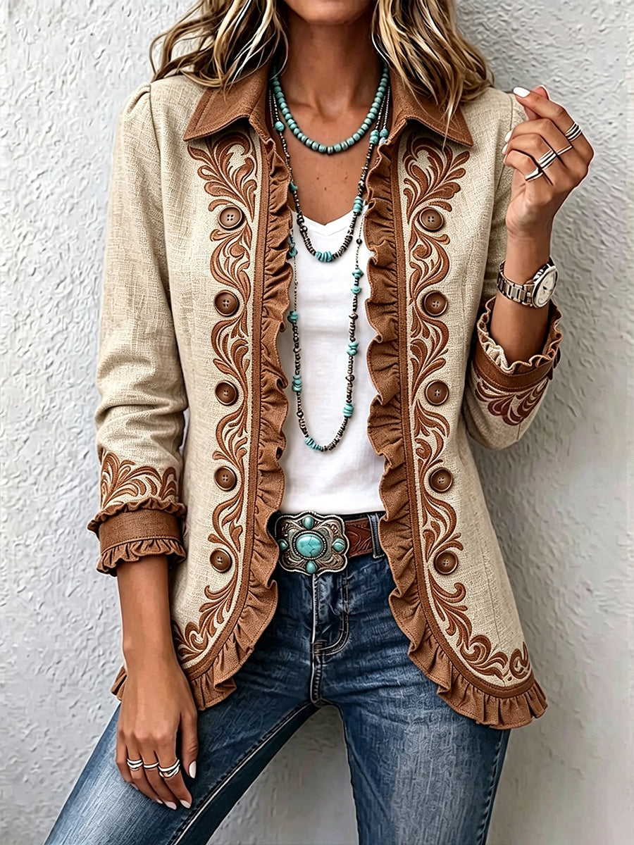 Almudena Chaqueta Floral Bordada con Volantes