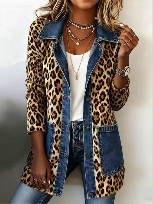 Lorena Chaqueta Larga de Leopardo con Vaquero