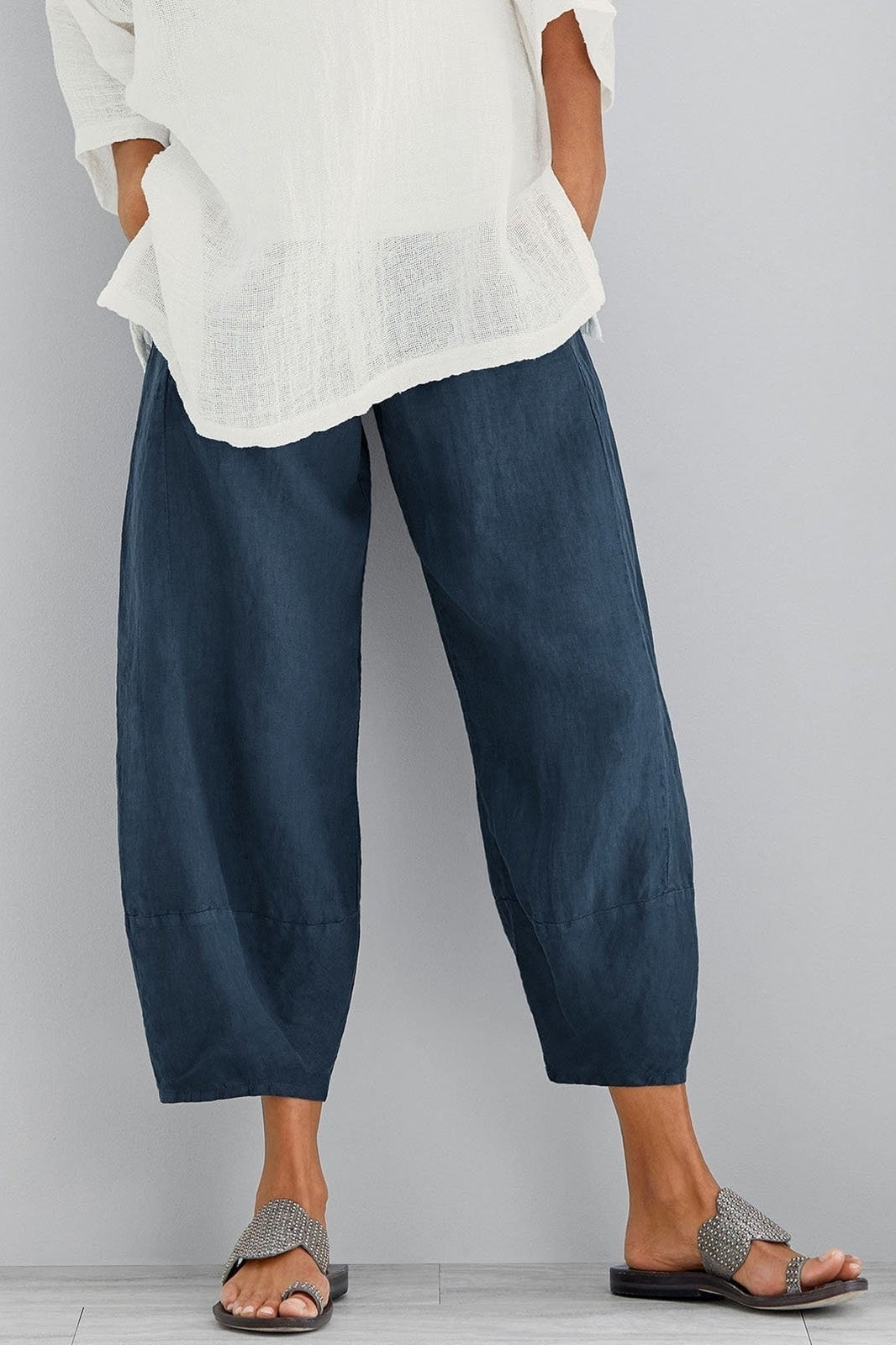 Pantalón casual holgado liso con bolsillos