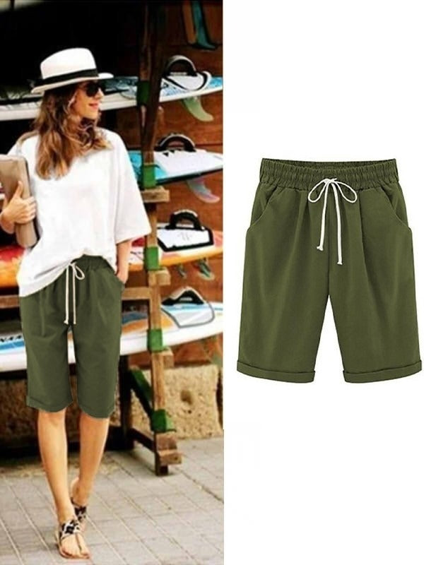 Shorts de fiesta holgados lisos con bolsillos y cinturón