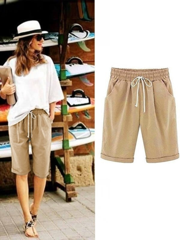 Shorts de fiesta holgados lisos con bolsillos y cinturón