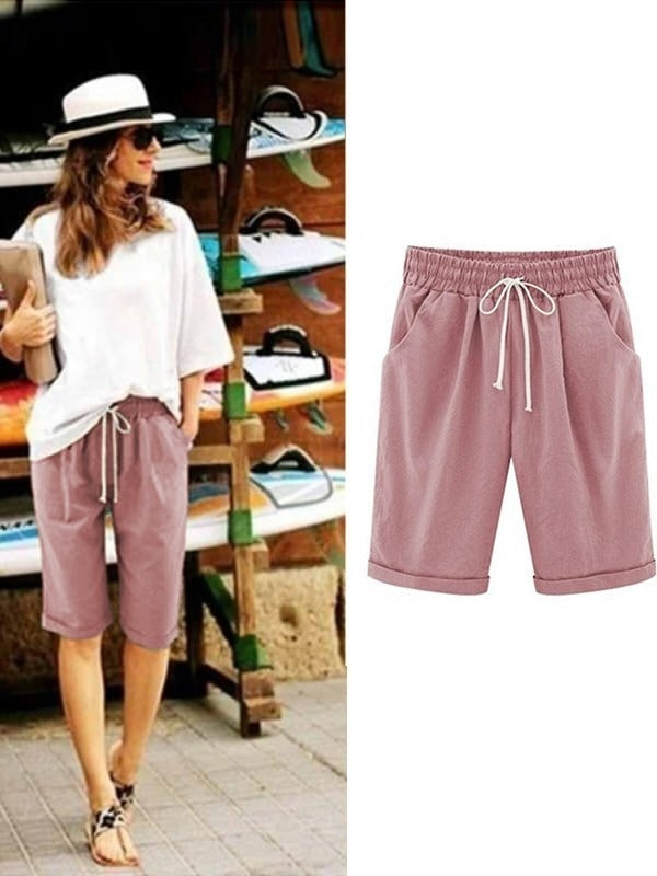 Shorts de fiesta holgados lisos con bolsillos y cinturón