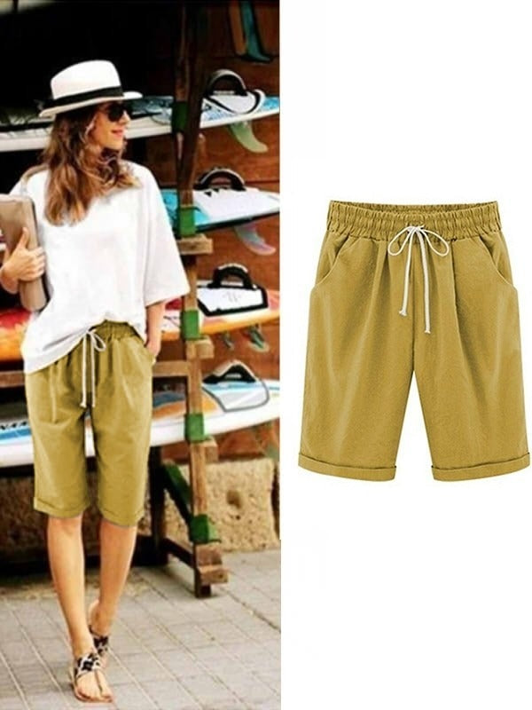 Shorts de fiesta holgados lisos con bolsillos y cinturón