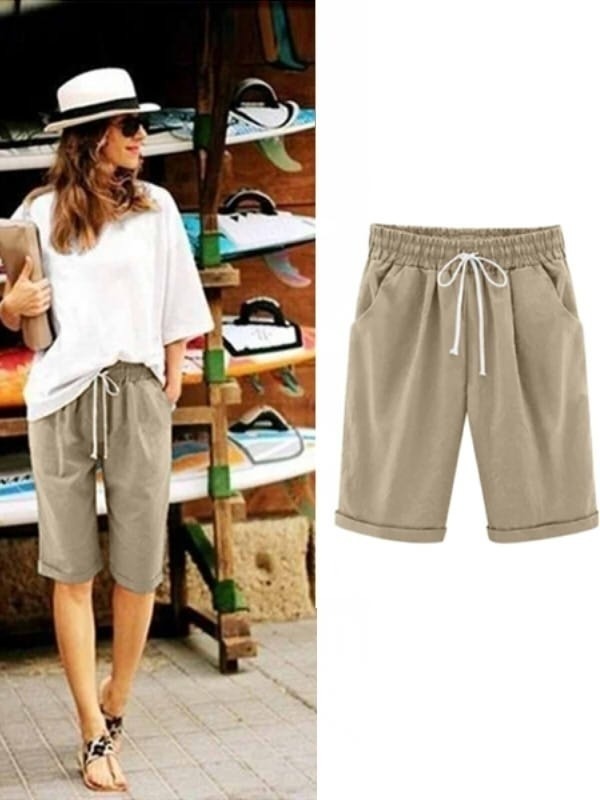 Shorts de fiesta holgados lisos con bolsillos y cinturón — foto 11