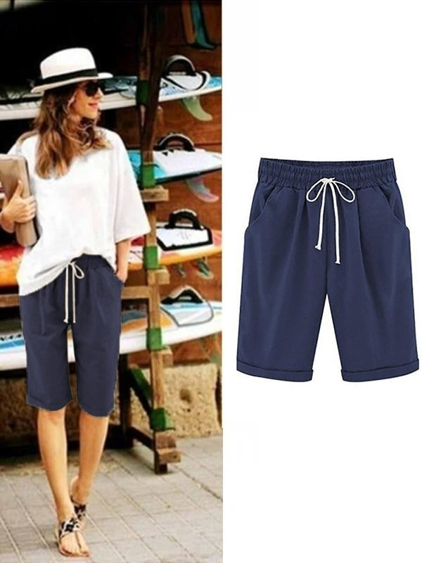 Shorts de fiesta holgados lisos con bolsillos y cinturón — foto 12