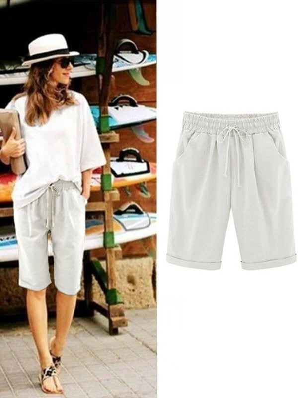 Shorts de fiesta holgados lisos con bolsillos y cinturón