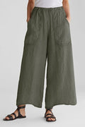 Pantalón casual de pernera ancha liso con bolsillos