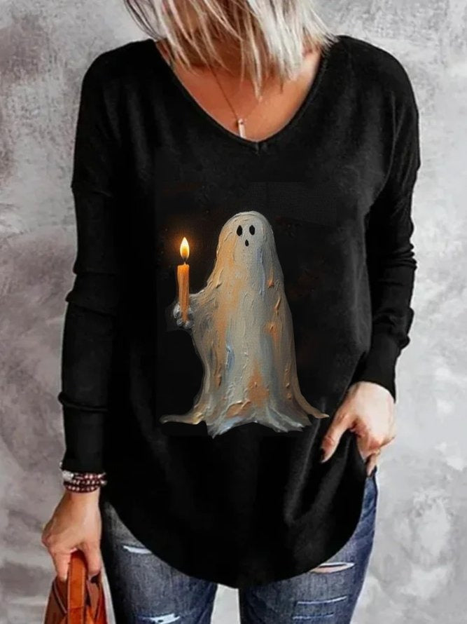 Camisa casual holgada de Halloween con escote en pico