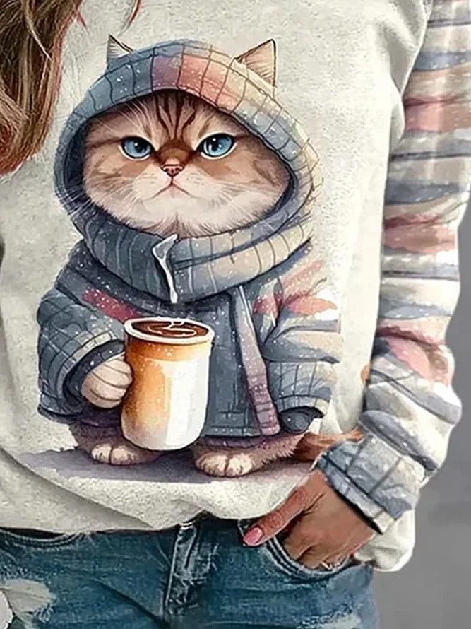Sudadera casual holgada de gatos — foto 3