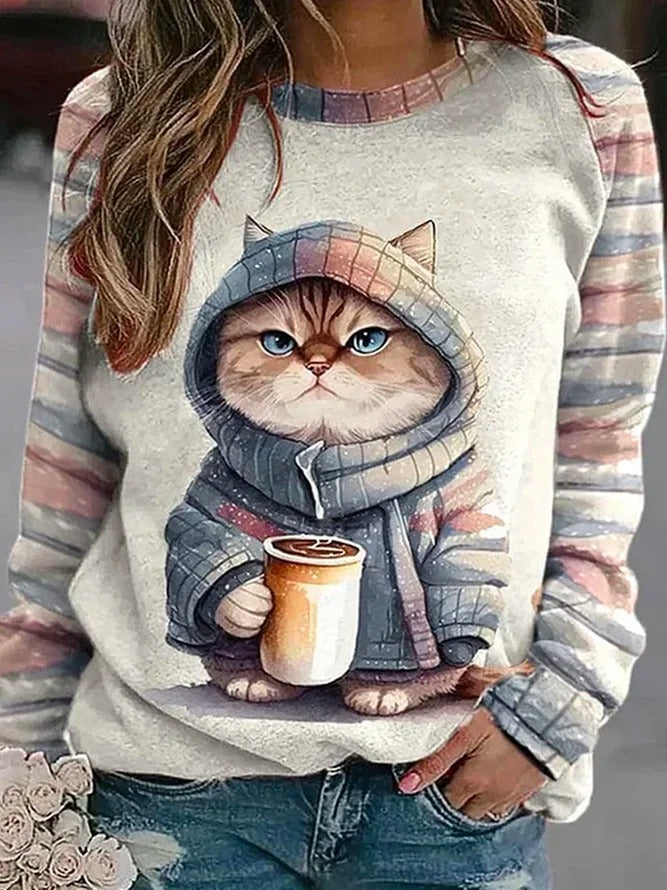 Sudadera casual holgada de gatos