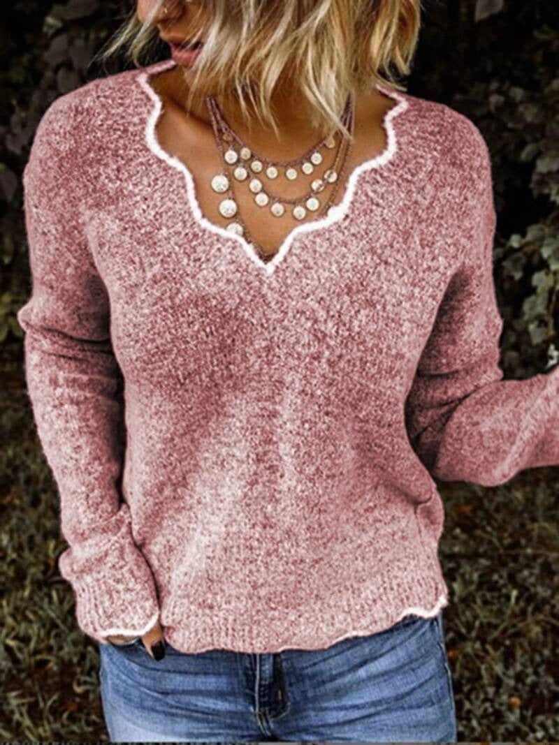 Jersey casual liso con escote en pico y manga larga — foto 3