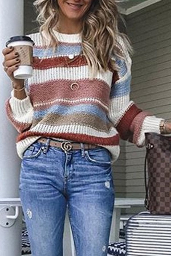 Jersey de rayas con cuello redondo y manga larga