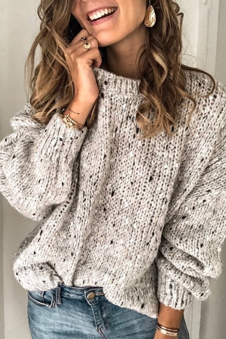 Jersey casual liso con cuello redondo y manga larga