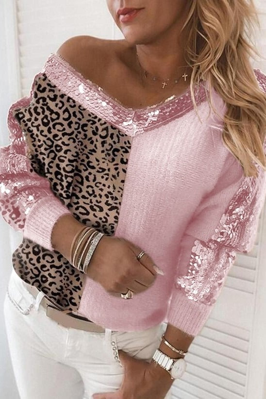 Jersey de leopardo con escote en pico y manga larga — foto 2