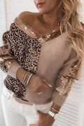 Jersey de leopardo con escote en pico y manga larga