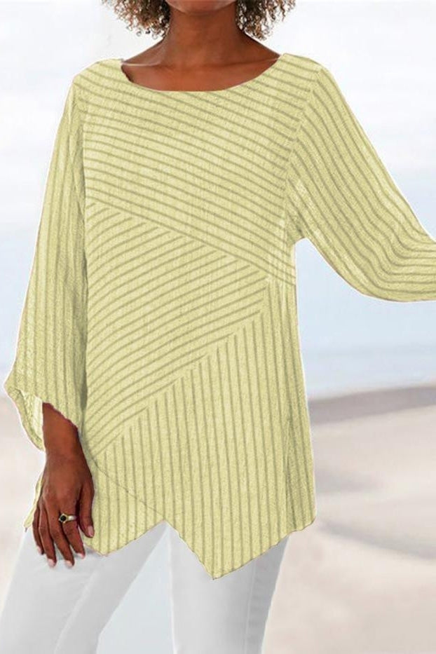Blusa de rayas con cuello redondo y manga larga — foto 9