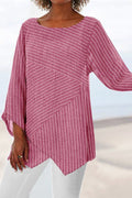 Blusa de rayas con cuello redondo y manga larga