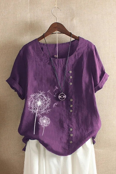 Camisa de flores con cuello redondo y manga corta · Bianca