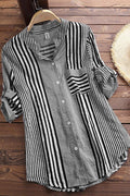 Blusa de rayas con cuello mao y manga tres cuartos
