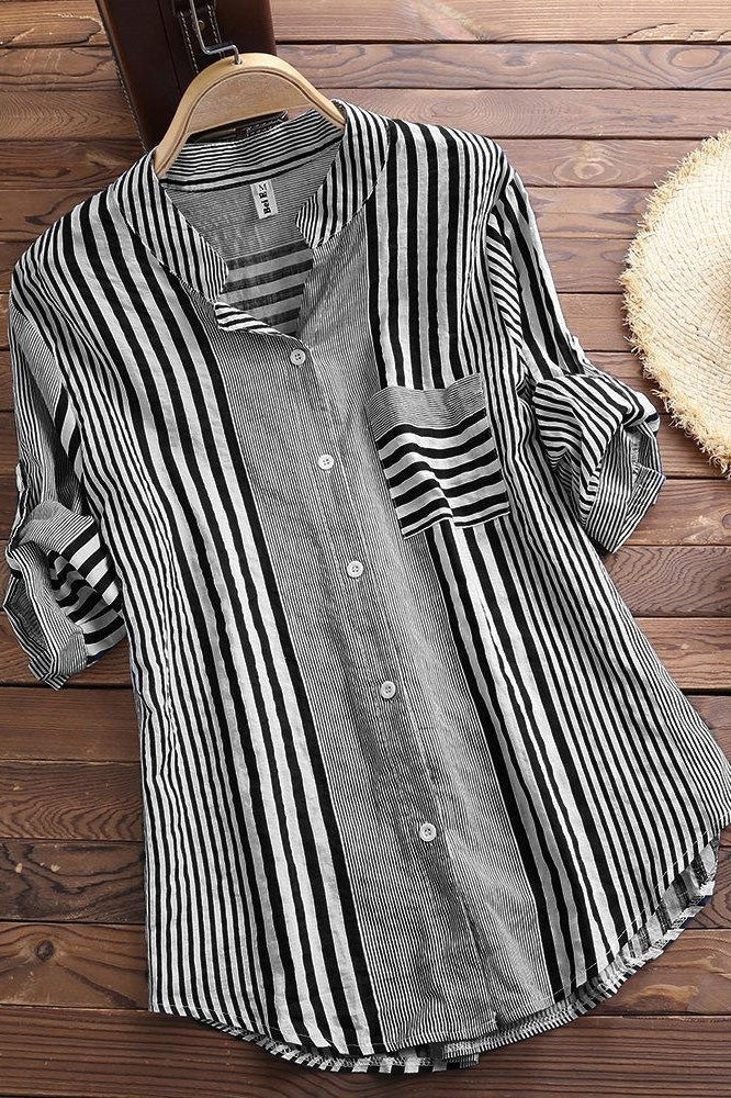 Blusa de rayas con cuello mao y manga tres cuartos