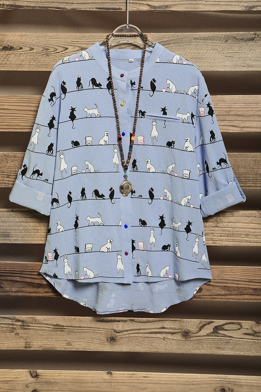 Camisa bonita de gatos con cuello alto y manga corta — foto 5
