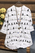 Camisa bonita de gatos con cuello alto y manga corta