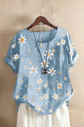 Camisa casual de flores con cuello redondo y manga corta