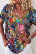 Camisa estampada con cuello redondo y manga corta