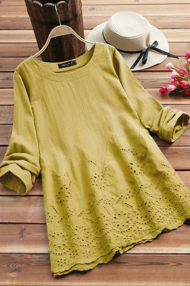Blusa bordada con cuello redondo y manga larga — foto 3