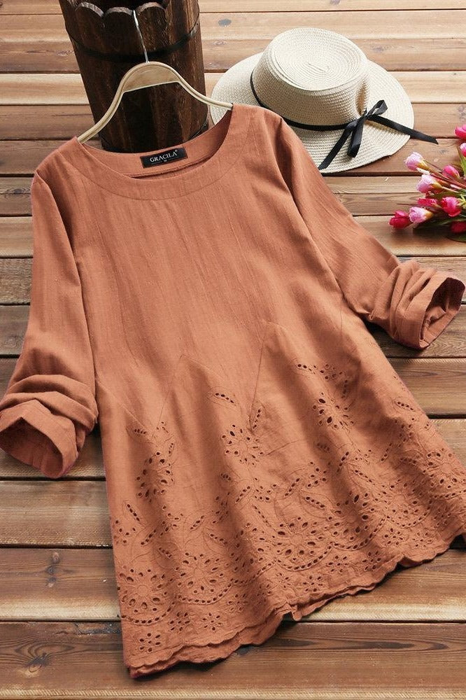 Blusa bordada con cuello redondo y manga larga — foto 4