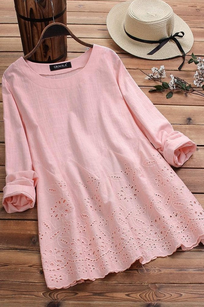 Blusa bordada con cuello redondo y manga larga — foto 2