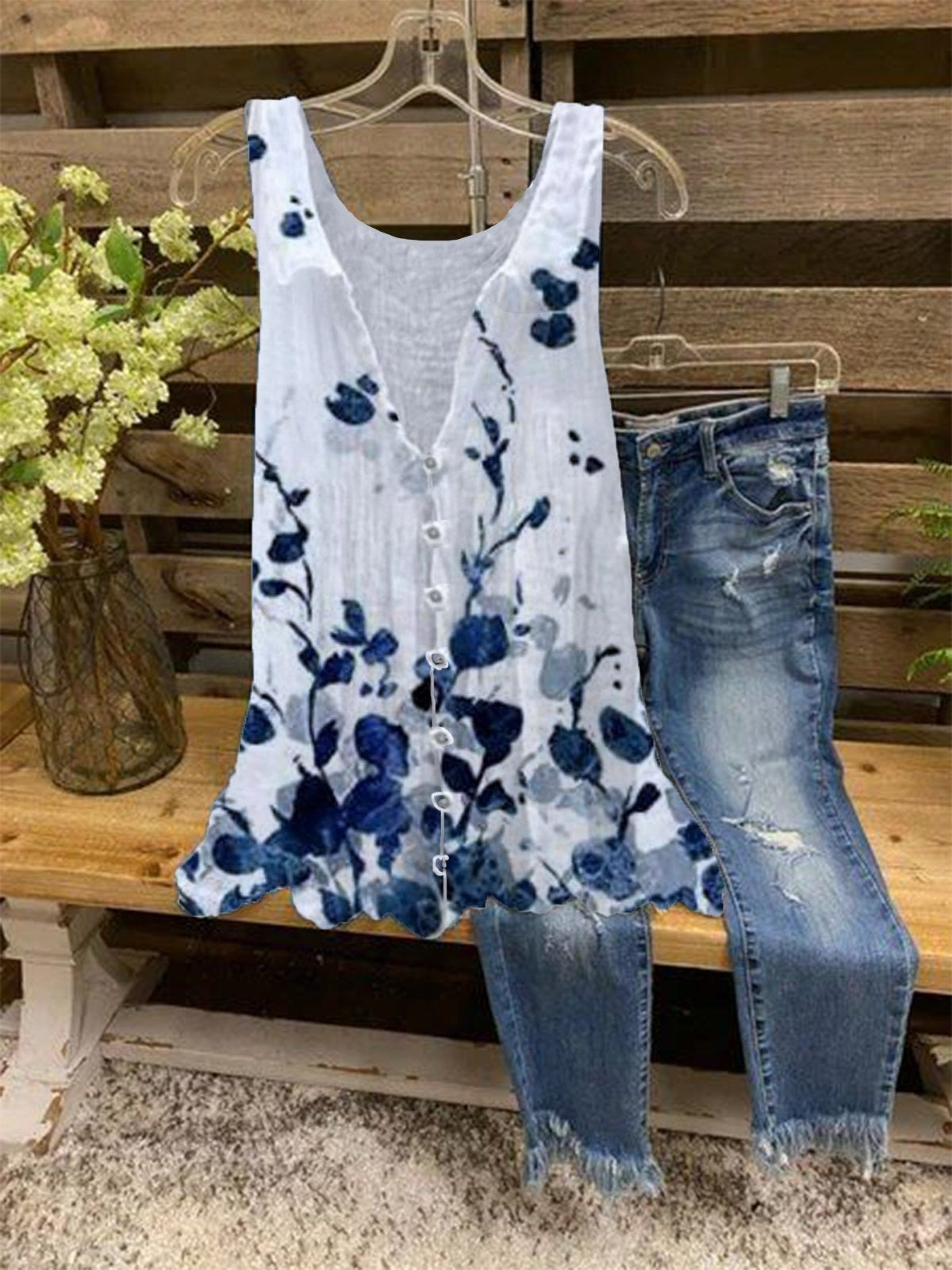 Camisa de flores blanca sin mangas — foto 2