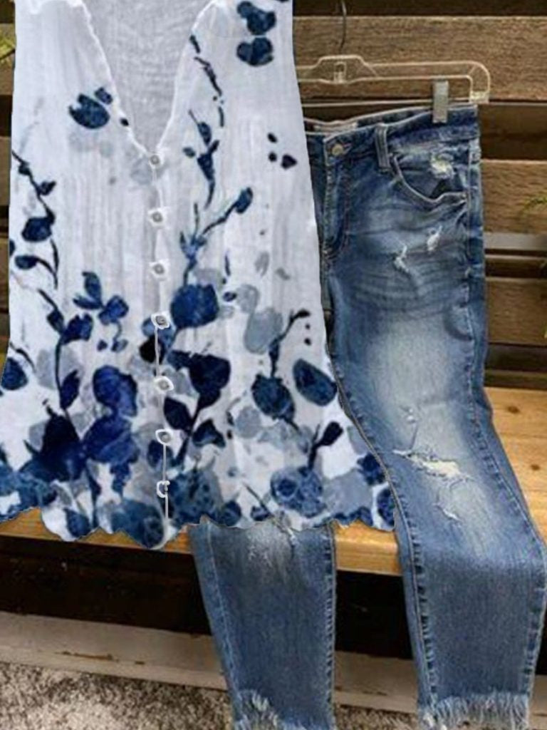Camisa de flores blanca sin mangas — foto 4