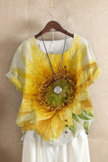 Camisa de girasoles con manga corta y botones